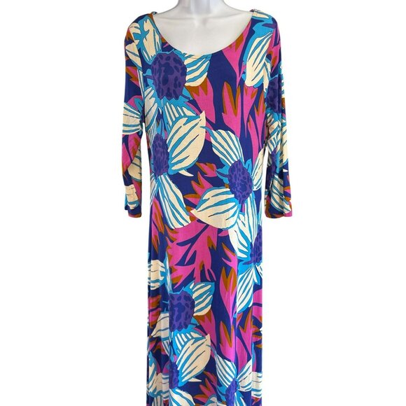 Soft Surroundings Women's Pink Blue Tropical Print Maxi Dress Medium Summer - Picture 2 of 5